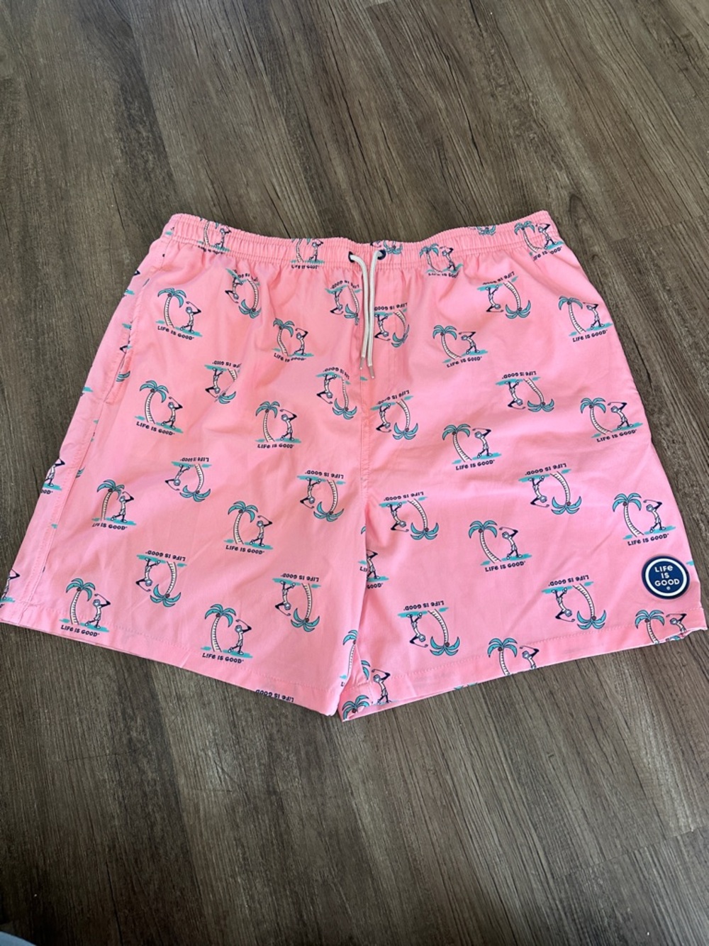 Life Is Good Pink Palm & Penguin Print Men's Swim Shorts